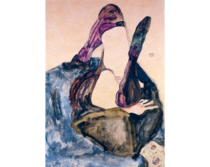 Egon Schiele, Woman with Raised Leg and Purple Stockings, 1911 | Art Print | Canvas Print | Fine Art Poster | Art Reproduction | Archival
