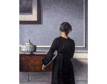 Vilhelm Hammershøi, Interior with Young Woman Seen from the Back, 1904 | Art Print | Canvas Print | Fine Art Poster | Art Reproduction