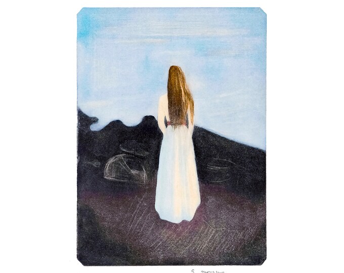Edvard Munch, Young Woman on the Beach (Sch. 42; W. 49III), 1896 | Art Print | Canvas Print | Fine Art Poster | Art Reproduction | Giclee