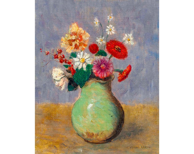 Odilon Redon, Flowers, Fleurs dans un vase vert, 1890 | Art Print | Canvas Print | Fine Art Poster | Art Reproduction | Giclee | Gift
