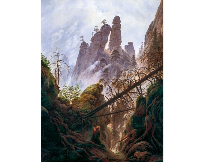 Caspar David Friedrich, Rocky ravine in the Elbe Sandstone Mountains, 1823 | Art Print | Canvas Print | Fine Art Poster | Art Reproduction