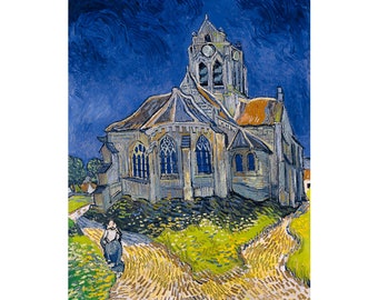 Vincent Van Gogh - The Church at Auvers, (1890), Canvas Print or Fine Art Giclee - Enhanced