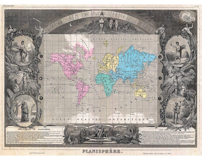 Geographicus, Levasseur Map of the World, 1852 | Art Print | Canvas Print | Fine Art Poster | Art Reproduction | Archival Giclee | Gift Wrap