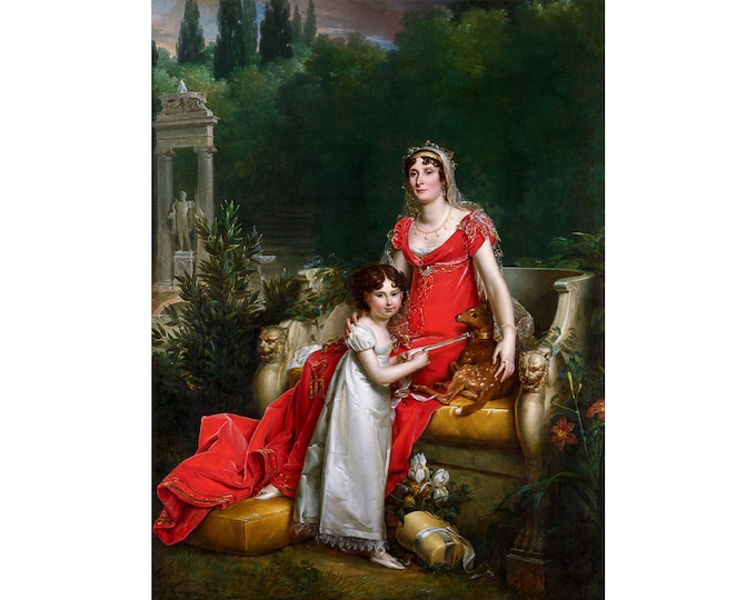 François Gérard, Elisa Bonaparte with her daughter Napoleona Baciocchi, 1810 | Art Print | Canvas Print | Fine Art Poster | Art Reproduction