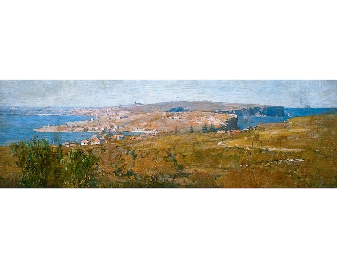 Arthur Streeton, Entrance to Sydney Harbour from Vaucluse, 1921, 8" x 24" inches | Art Print | Canvas Print | Art Reproduction | Archival