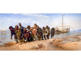 Ilya Repin, Barge Haulers on the Volga, 1870 | Art Print | Canvas Print | Fine Art Poster | Art Reproduction | Archival Giclee | Gift Wrap