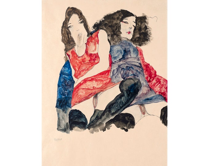 Egon Schiele, Two girls, 1911 | Art Print | Canvas Print | Fine Art Poster | Art Reproduction | Archival Giclee | Gift Wrapped