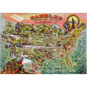 Gameboard Poster, Rambles through our Country | Art Print | Canvas Print | Fine Art Poster | Art Reproduction | Archival Giclee | Gift Wrap