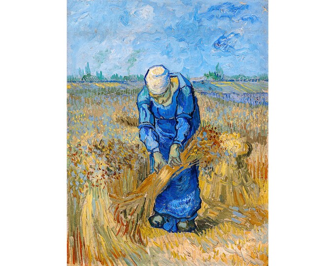 Van Gogh, Peasant Woman Binding Sheaves (after Millet), 1889 | Art Print | Canvas Print | Fine Art Poster | Art Reproduction | Archival