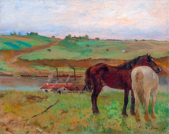 Edgar Degas, Horses in a Meadow, 1871 | Art Print | Canvas Print | Fine Art Poster | Art Reproduction | Archival Giclee | Gift Wrapped