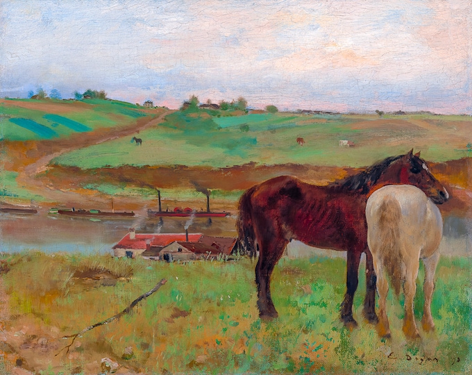Edgar Degas, Horses in a Meadow, 1871 | Art Print | Canvas Print | Fine Art Poster | Art Reproduction | Archival Giclee | Gift Wrapped