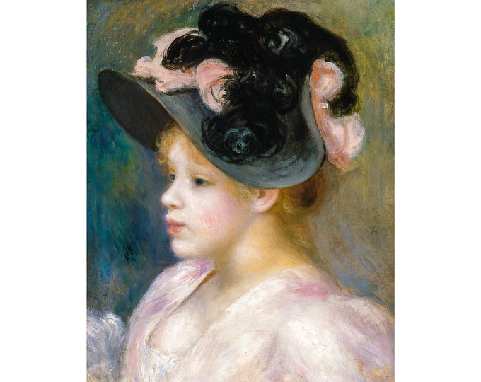 Renoir, Young Girl in a Pink and Black Hat, 1891 | Art Print | Canvas Print | Fine Art Poster | Art Reproduction | Archival Giclee | Gift