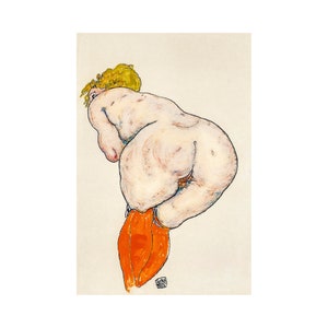 Egon Schiele, Rückenakt mit orangefarbenen Strümpfen, 1918 | Art Print | Canvas Print | Fine Art Poster | Art Reproduction | Archival Giclee