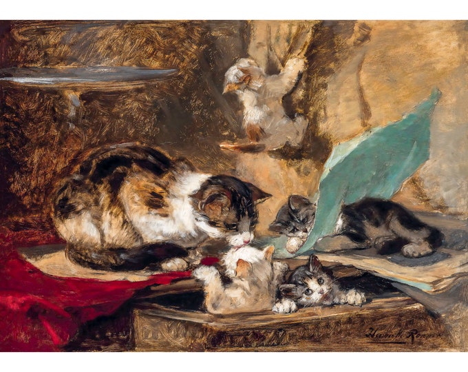 Henriette Ronner-Knip, Kittens at play, Cat Print | Art Print | Canvas Print | Fine Art Poster | Art Reproduction | Archival Giclee | Gift