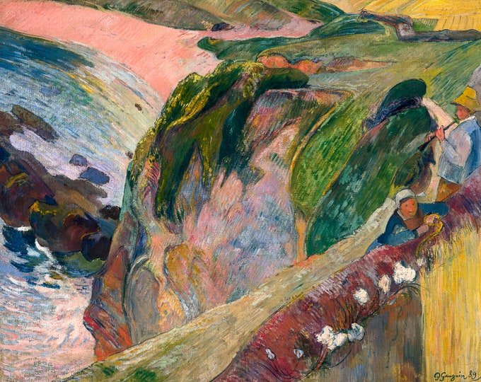 Paul Gauguin, The Flageolet Player on the Cliff , 1889 | Art Print | Canvas Print | Fine Art Poster | Art Reproduction | Archival Giclee