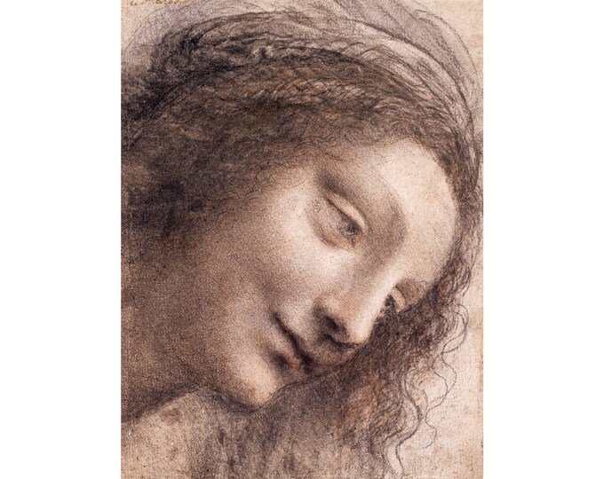 Leonardo da Vinci, The Head of the Virgin, 1500s | Art Print | Canvas Print | Fine Art Poster | Art Reproduction | Archival Giclee | Gift
