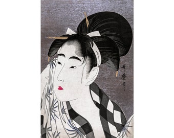 Utamaro Hitsu, Woman Wiping Sweat, 1798 | Art Print | Canvas Print | Fine Art Poster | Art Reproduction | Archival Giclee | Gift Wrapped