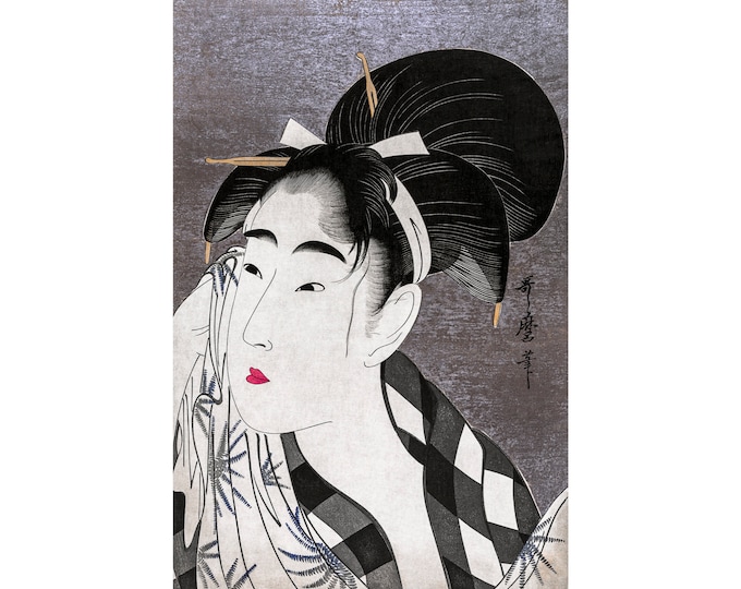 Utamaro Hitsu, Woman Wiping Sweat, 1798 | Art Print | Canvas Print | Fine Art Poster | Art Reproduction | Archival Giclee | Gift Wrapped
