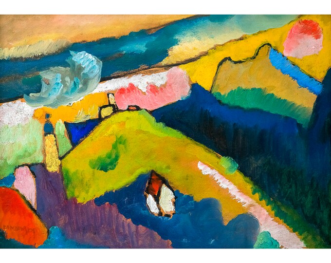 Wassily Kandinsky, Murnau Mountain Landscape with Church, 1910 | Art Print | Canvas Print | Fine Art Poster | Art Reproduction | Archival