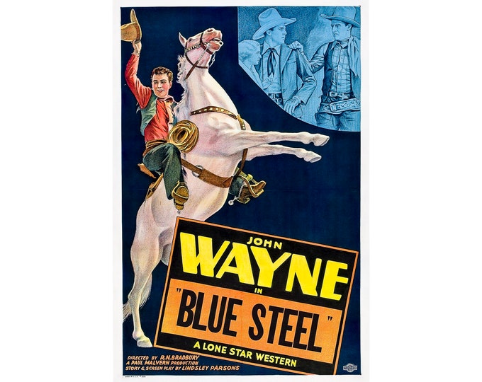 John Wayne, Blue Steel, A Lone Star Western | Art Print | Canvas Print | Fine Art Poster | Art Reproduction | Archival Giclee | Gift Wrapped