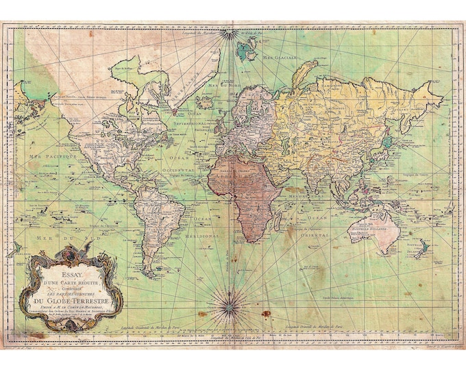 Geographicus, Bellin Nautical Chart or Map of the World, 1778 | Art Print | Canvas Print | Fine Art Poster | Art Reproduction | Archival