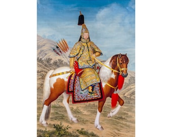 Castiglione, The Qianlong Emperor in Ceremonial Armor on Horseback, 1758 | Art Print | Canvas Print | Fine Art Poster | Art Reproduction