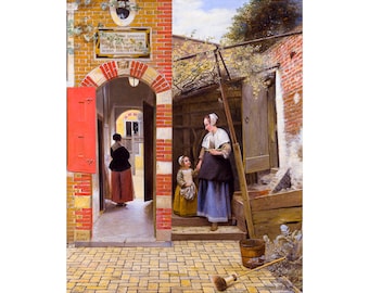 Pieter de Hooch – The Courtyard of a House in Delft, (1658), Canvas Print or Fine Art Giclee – Enhanced