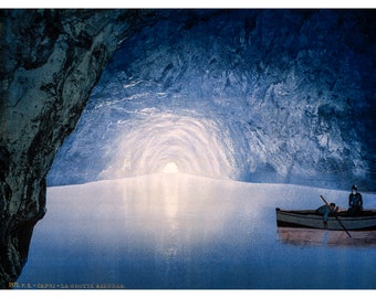 Blue Grotta, Capri Island – La Grotta Azzurra, (1900), Canvas Print or Fine Art Giclee – Enhanced