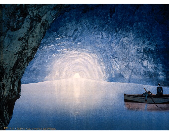 Blue Grotta, Capri Island, La Grotto Azzurra, 1900 | Art Print | Canvas Print | Fine Art Poster | Art Reproduction | Archival Giclee | Gift