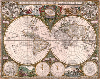 Old World Map, 1660, Nova totius terrarum orbis tabula | Art Print | Canvas Print | Fine Art Poster | Art Reproduction | Archival Giclee