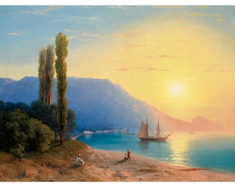 Ivan Aivazovsky, Sunset over Yalta, 1861 | Art Print | Canvas Print | Fine Art Poster | Art Reproduction | Archival Giclee | Gift Wrapped
