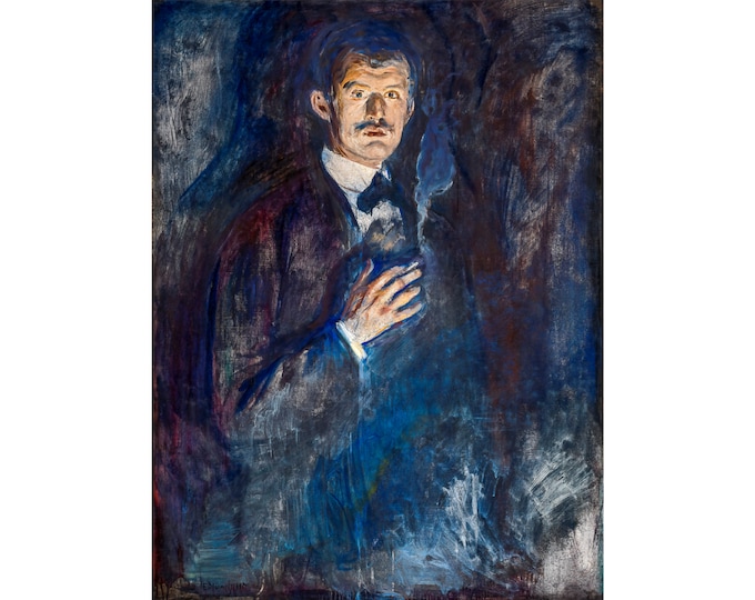 Edvard Munch, Self-Portrait with Cigarette, 1895 | Art Print | Canvas Print | Fine Art Poster | Art Reproduction | Archival Giclee | Gift