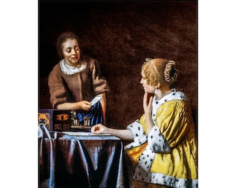 Vermeer, Mistress and Maid, 1667 | Art Print | Canvas Print | Fine Art Poster | Art Reproduction | Archival Giclee | Gift Wrapped