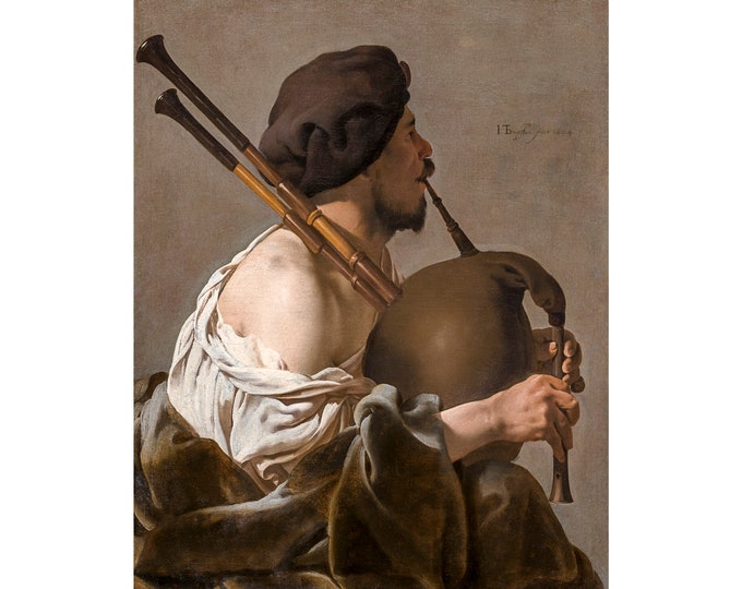 Hendrick ter Brugghen, Bagpipe Player, 1624 | Art Print | Canvas Print | Fine Art Poster | Art Reproduction | Archival Giclee | Gift Wrapped