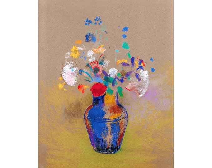 Odilon Redon, Flowers, Fleurs Sur Fond Gris, 1916 | Art Print | Canvas Print | Fine Art Poster | Art Reproduction | Giclee | Gift Wrapped