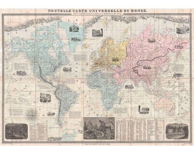 Geographicus, Delamarche Case Map of the World, 1859 | Art Print | Canvas Print | Fine Art Poster | Art Reproduction | Archival Giclee