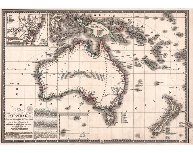 Map Of Australia, 1826 | Art Print | Canvas Print | Fine Art Poster | Art Reproduction | Archival Giclee | Gift Wrapped