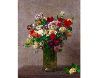 Henri Fantin-Latour, Flowers from Normandy, 1887 | Art Print | Canvas Print | Fine Art Poster | Art Reproduction | Archival Giclee | Gift