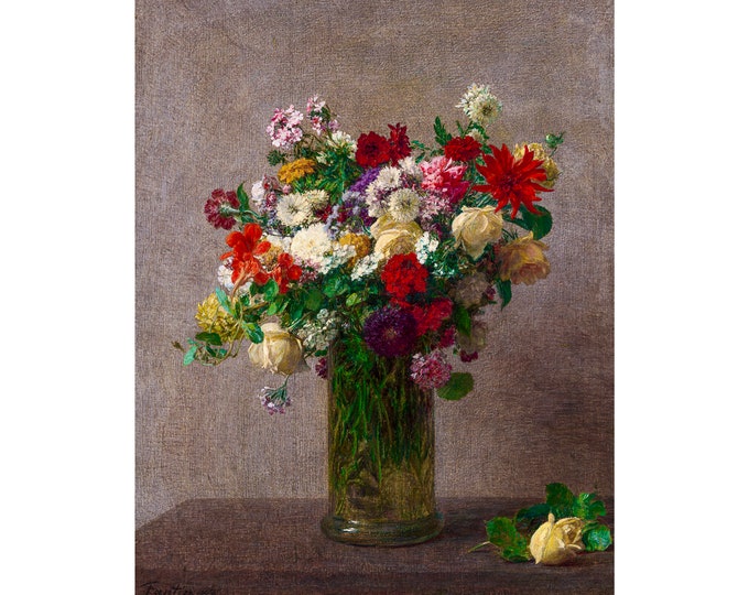 Henri Fantin-Latour, Flowers from Normandy, 1887 | Art Print | Canvas Print | Fine Art Poster | Art Reproduction | Archival Giclee | Gift