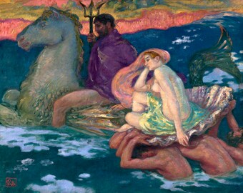 Rupert Bunny, Poseidon And Amphitrite, 1913 | Art Print | Canvas Print | Fine Art Poster | Art Reproduction | Archival Giclee | Gift Wrapped
