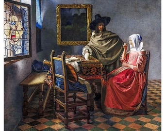 Vermeer, The Glass of Wine, 1660 | Art Print | Canvas Print | Fine Art Poster | Art Reproduction | Archival Giclee | Gift Wrapped