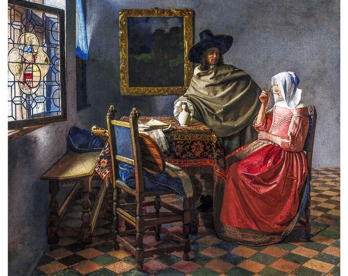 Vermeer, The Glass of Wine, 1660 | Art Print | Canvas Print | Fine Art Poster | Art Reproduction | Archival Giclee | Gift Wrapped