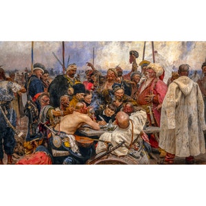 Ilya Repin, Respuesta de los cosacos de Zaporozhian, 1891 / Impresión de arte / Impresión de lienzo / Póster de bellas artes / Reproducción de arte / Archivo Giclee / Regalo