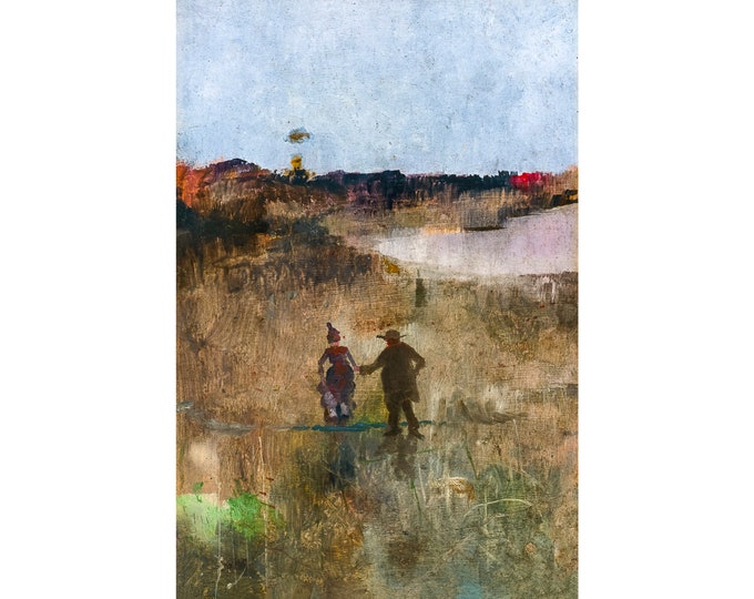 Charles Conder, Landscape with two small figures, Richmond, NSW, 1886 | Art Print | Canvas Print | Fine Art Poster | Art Reproduction