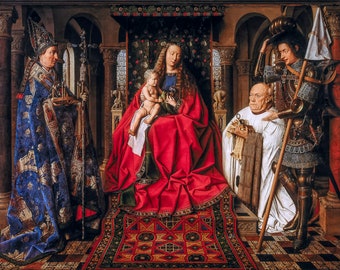 Jan van Eyck, Madonna with Canon Joris van der Paele, 1436 | Art Print | Canvas Print | Fine Art Poster | Art Reproduction | Archival Giclee