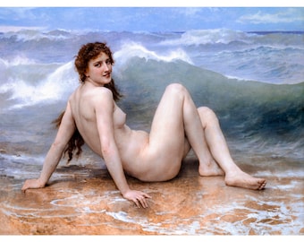 William-Adolphe Bouguereau - The Wave (1896), Canvas Print or Fine Art Giclee - Enhanced