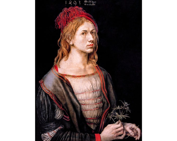 Albrecht Dürer, Portrait of the Artist Holding a Thistle, 1493 | Art Print | Canvas Print | Fine Art Poster | Art Reproduction | Archival
