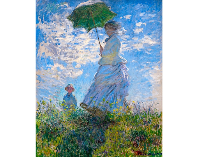 Claude Monet, Woman with a Parasol, Umbrella, 1875 | Art Print | Canvas Print | Fine Art Poster | Art Reproduction | Archival Giclee | Gift
