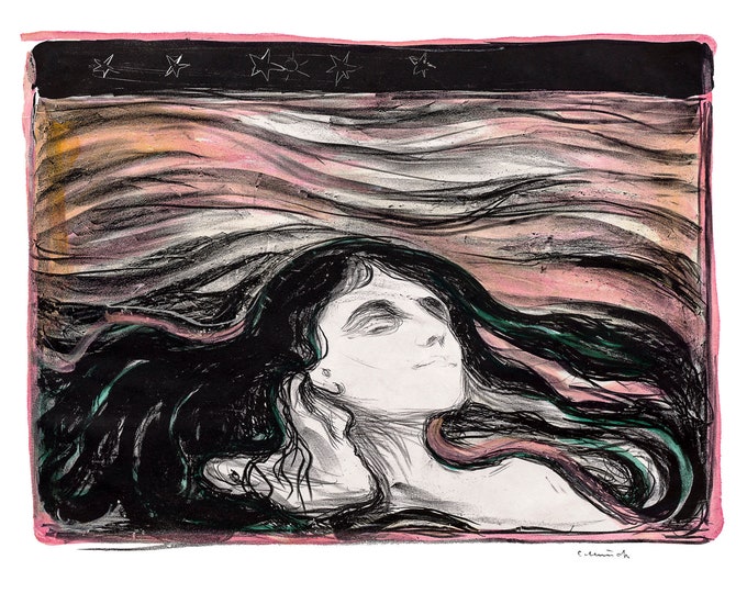 Edvard Munch, Lovers in the Waves, 1896 | Art Print | Canvas Print | Fine Art Poster | Art Reproduction | Archival Giclee | Gift Wrapped