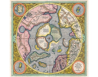 Geographicus, Mercator Hondius Map of the Arctic, 1606 | Art Print | Canvas Print | Fine Art Poster | Art Reproduction | Archival Giclee